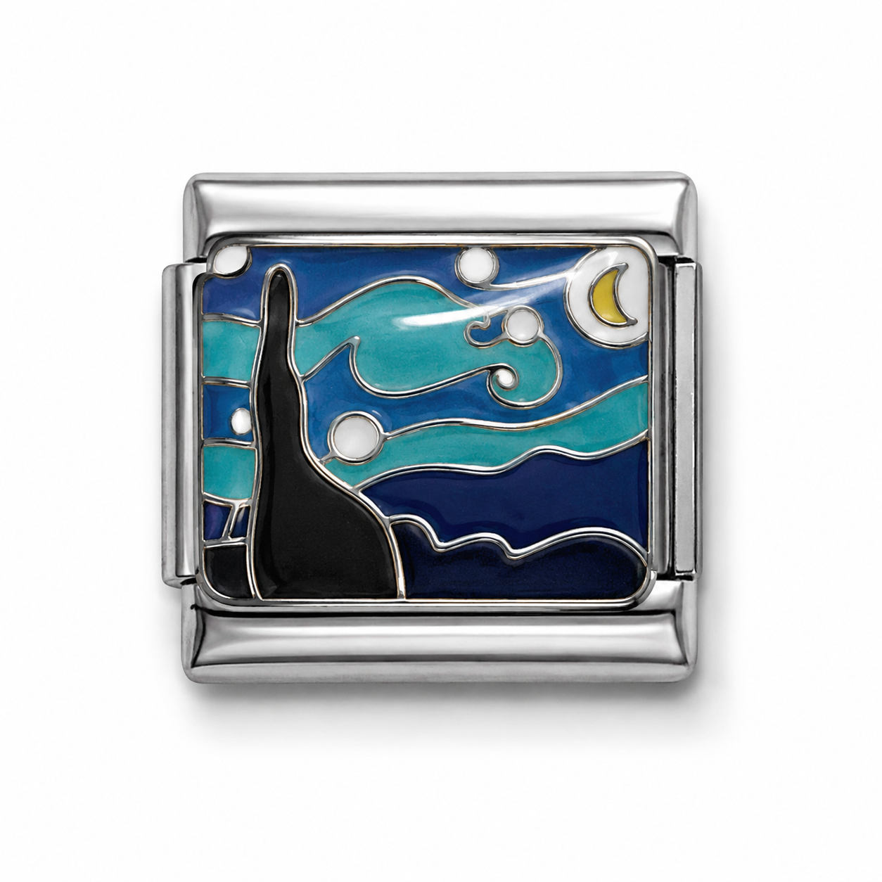Starry Night Cypress Landscape Silver Italian Charm