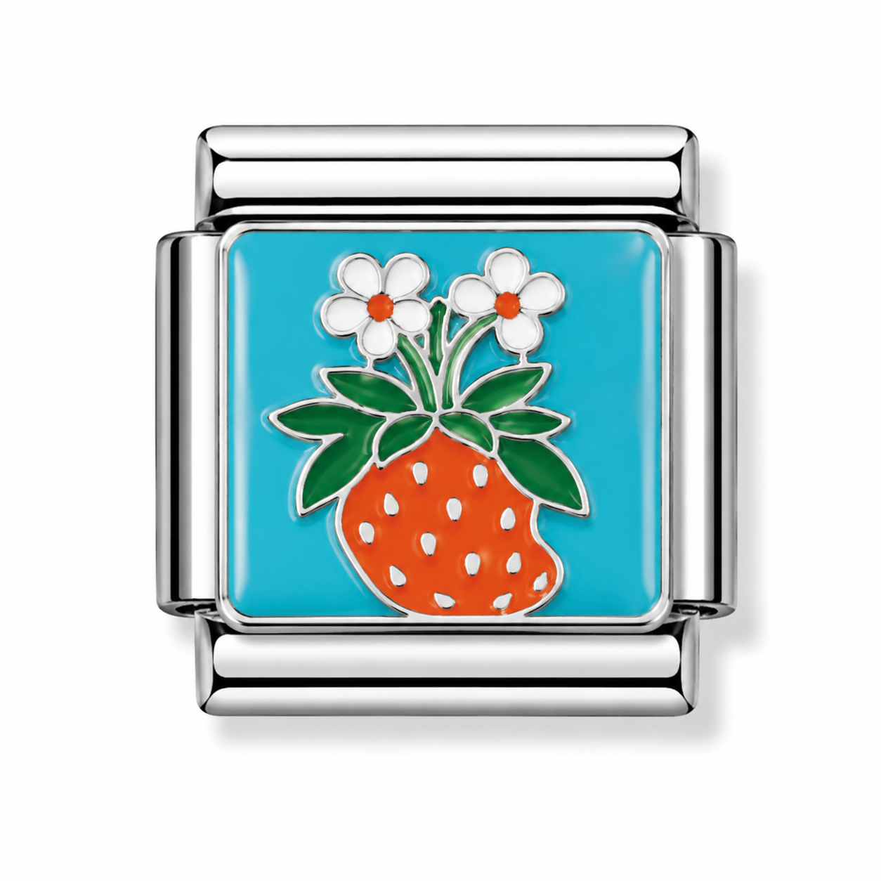 Orange Strawberry Flower Vase Turquoise Silver Italian Charm