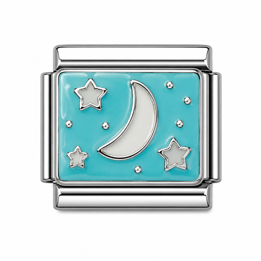 Crescent Moon and Stars Turquoise Silver Italian Charm