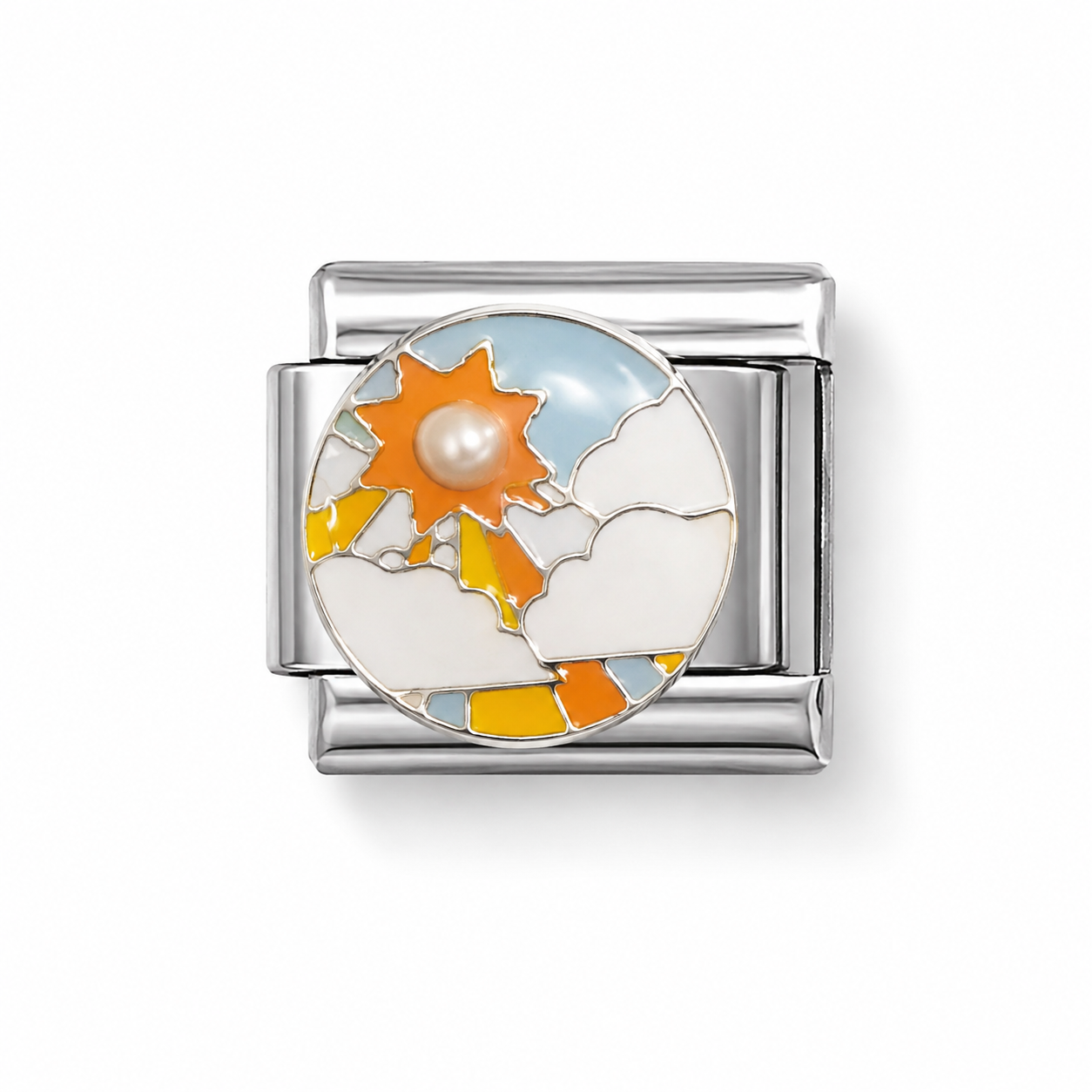 Cracked Egg Pearl Sunrise Silver Italian Charm