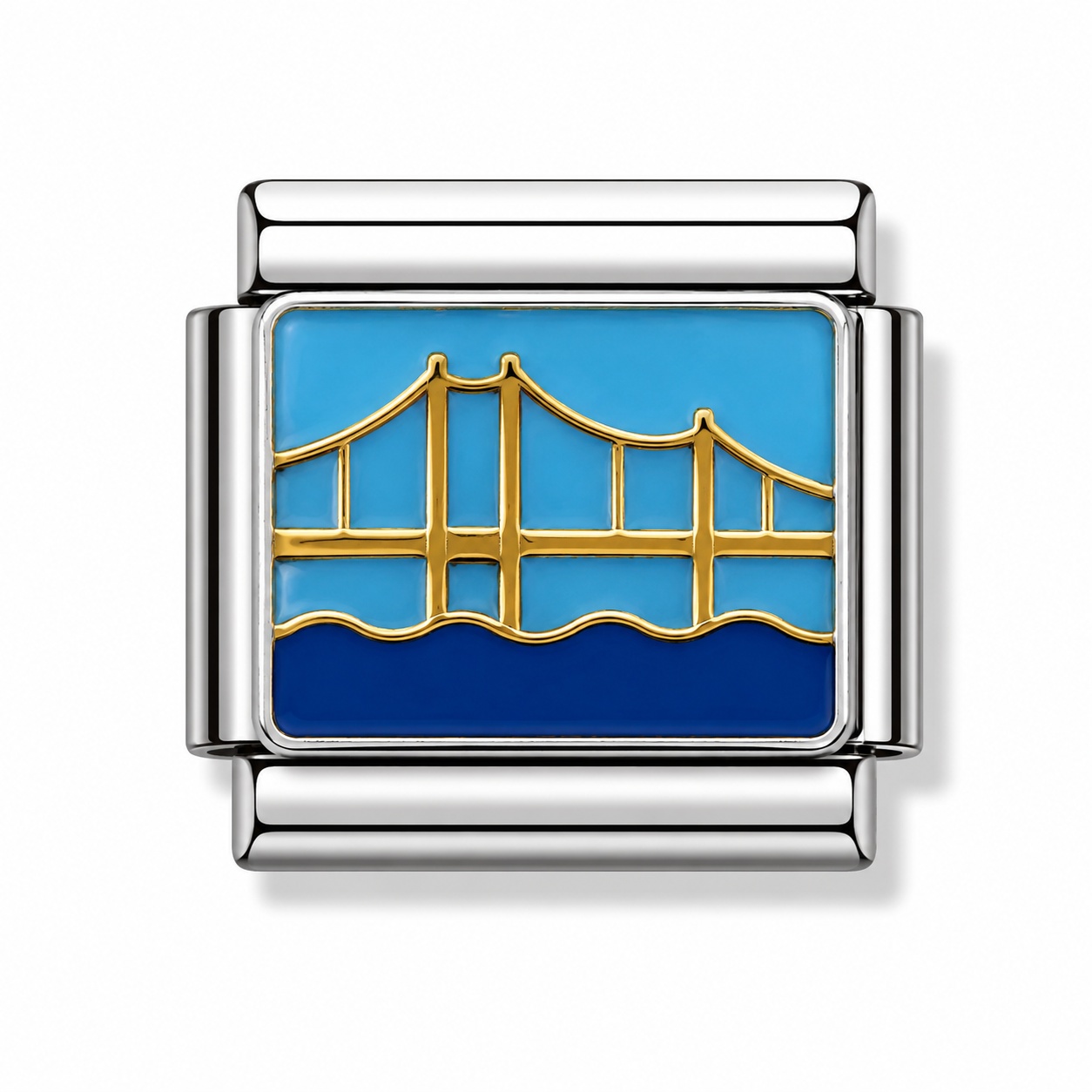 Golden Suspension Bridge Blue Ocean Two-Tone Silver Italian Charm