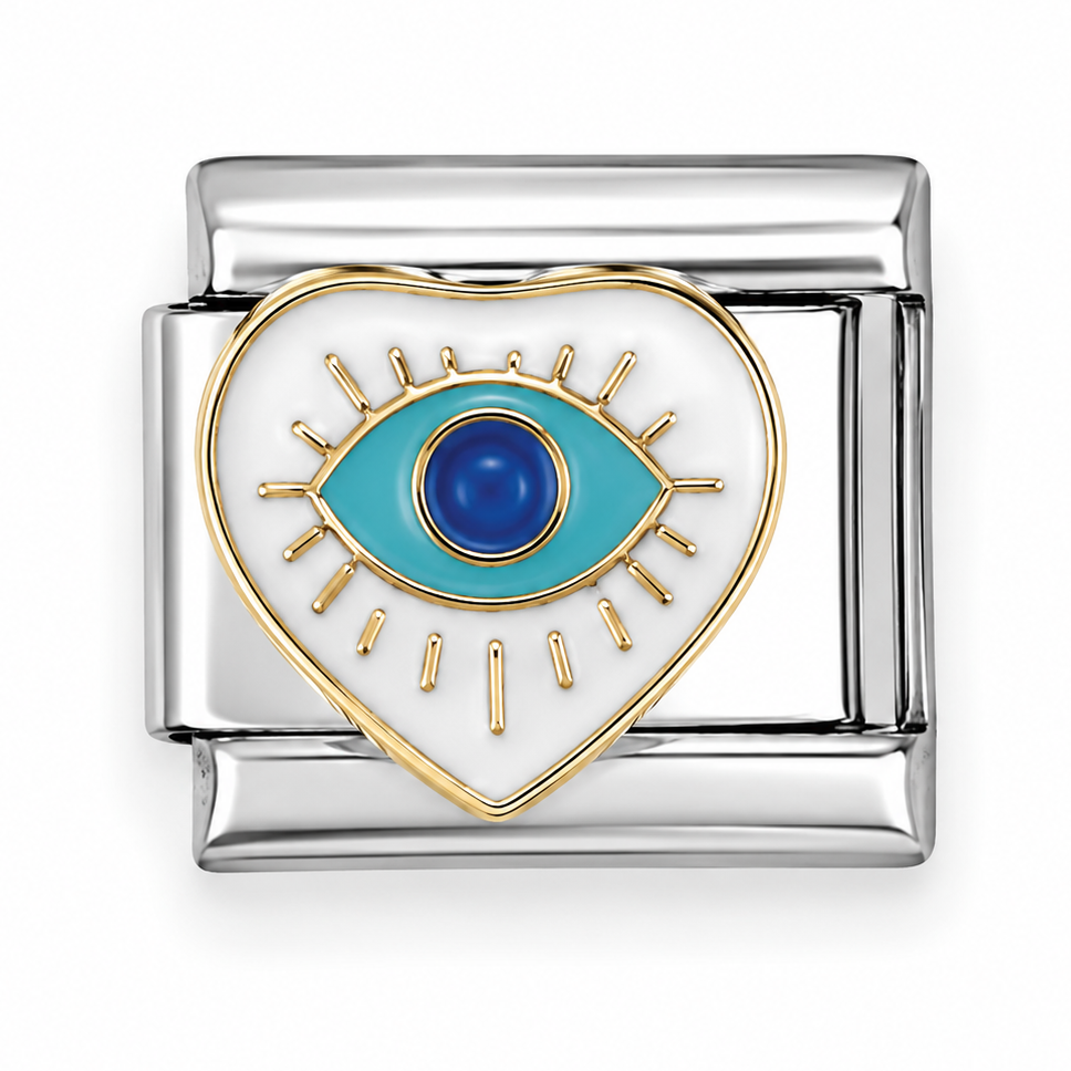 Evil Eye Heart Two-Tone Silver Italian Charm