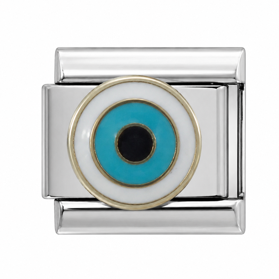 Classic Turquoise Evil Eye Two-Tone Silver Italian Charm