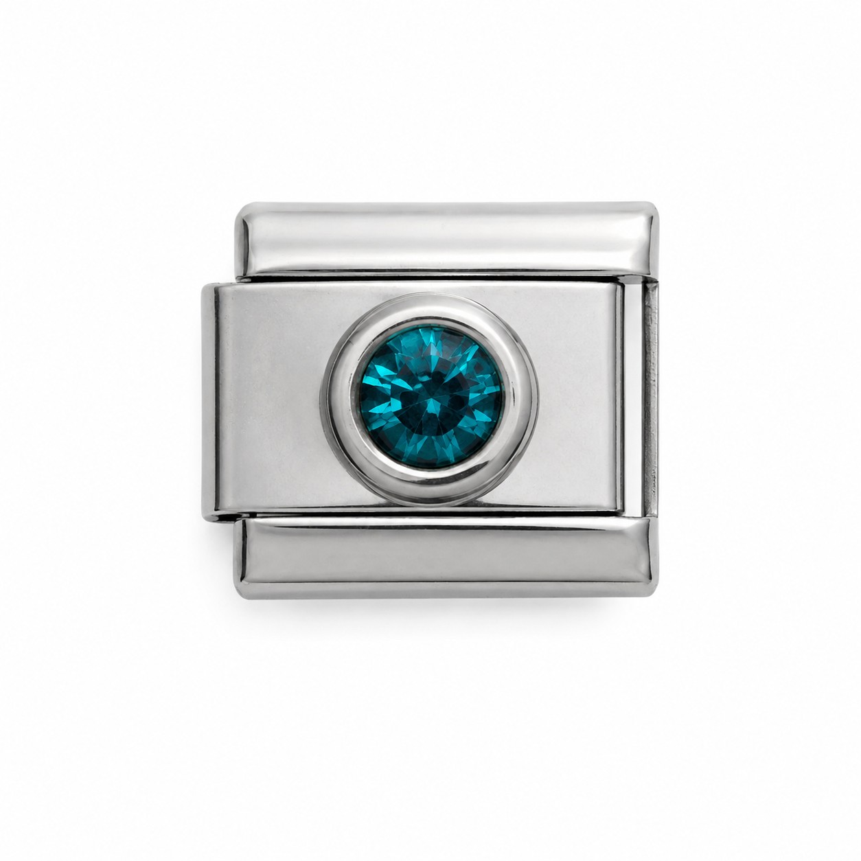 Teal Crystal Silver Italian Charm