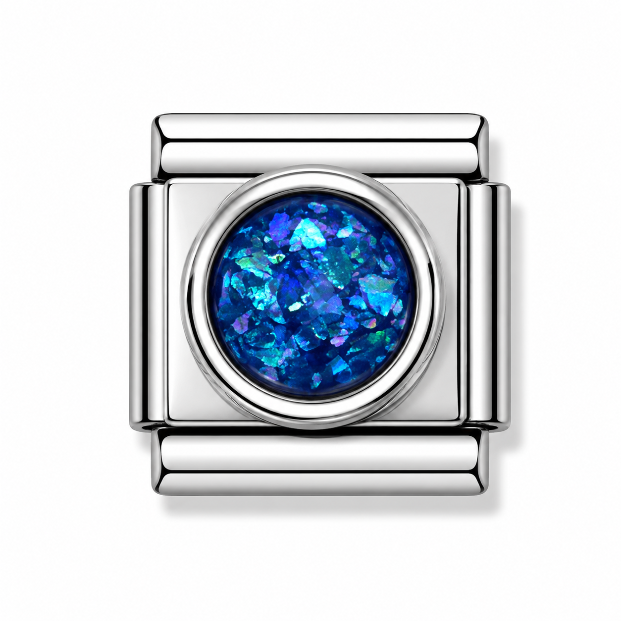 Blue Opal-Effect Silver Italian Charm