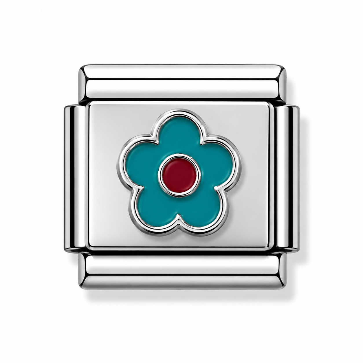 Turquoise Flower Silver Italian Charm
