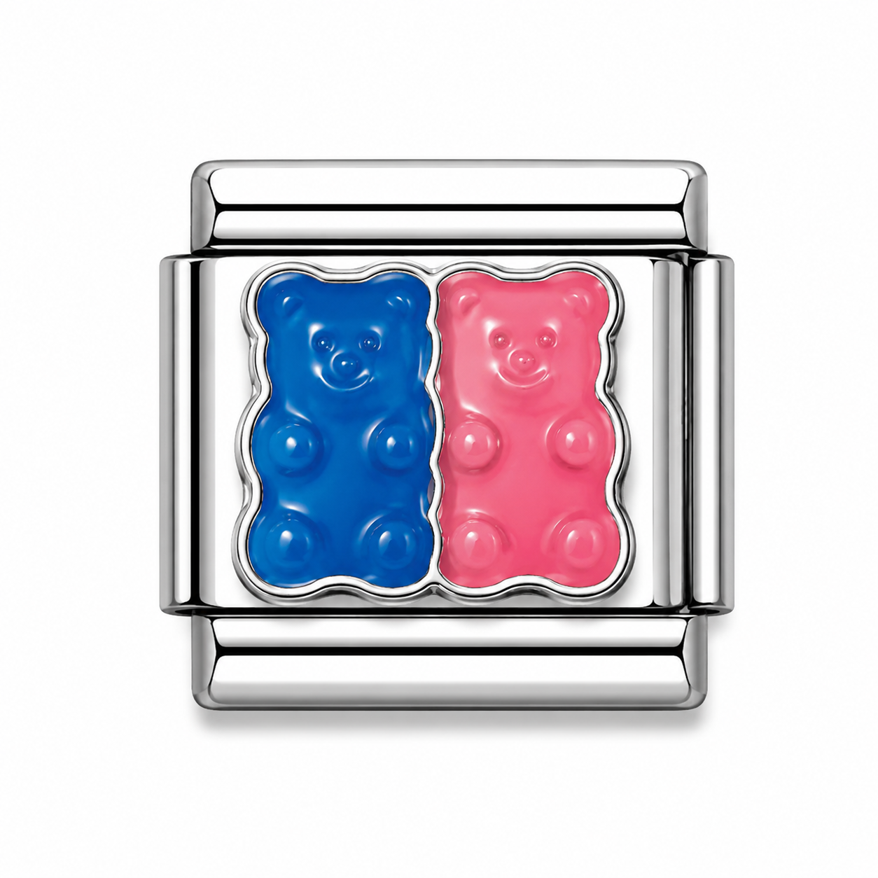 Blue and Pink Gummy Bears Silver Italian Charm