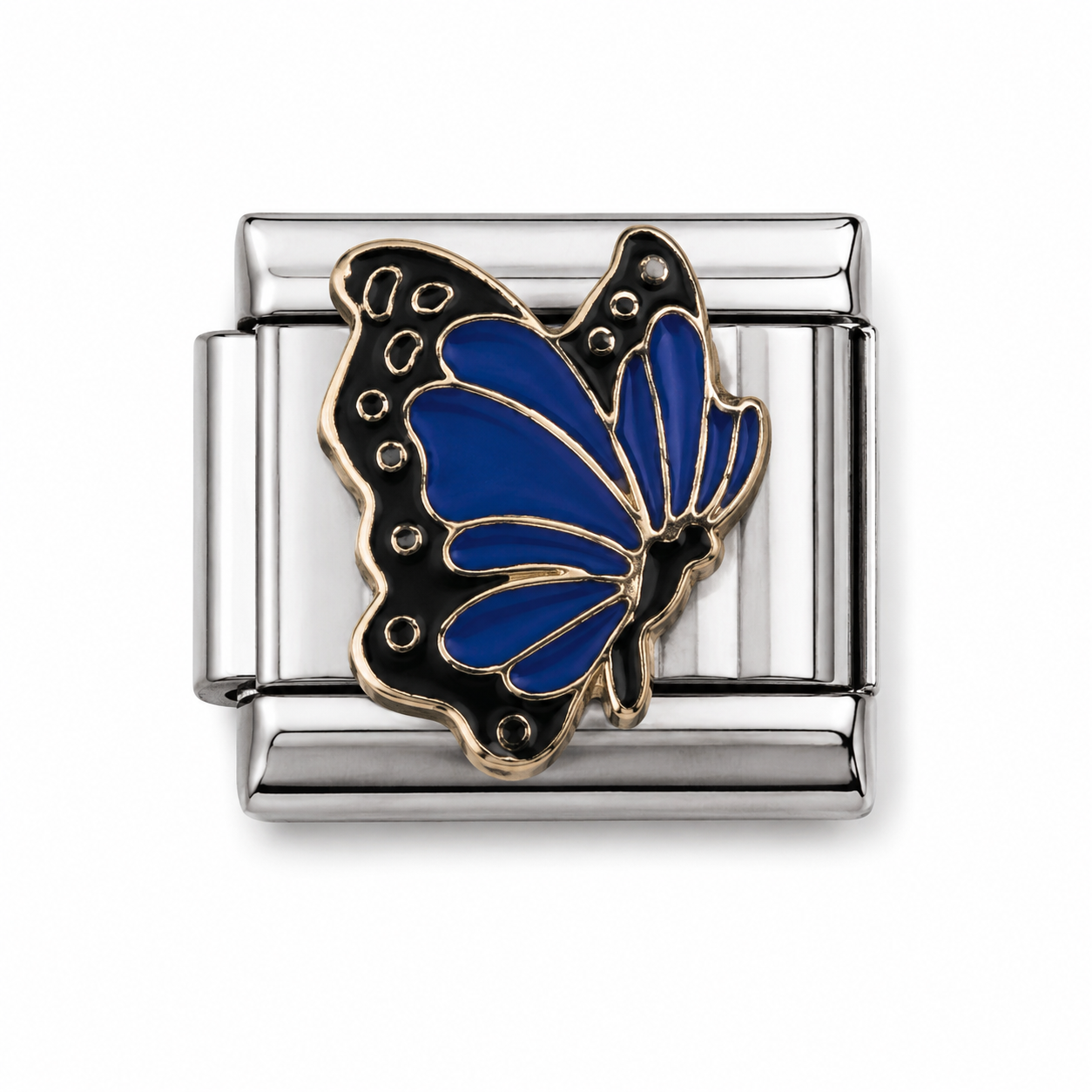 Blue and Black Butterfly Two-Tone Silver Italian Charm