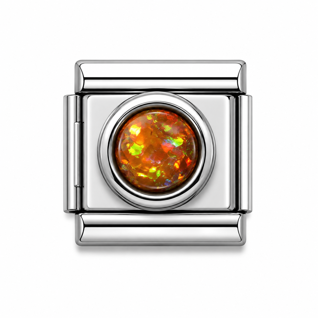 Orange Opal-Effect Silver Italian Charm