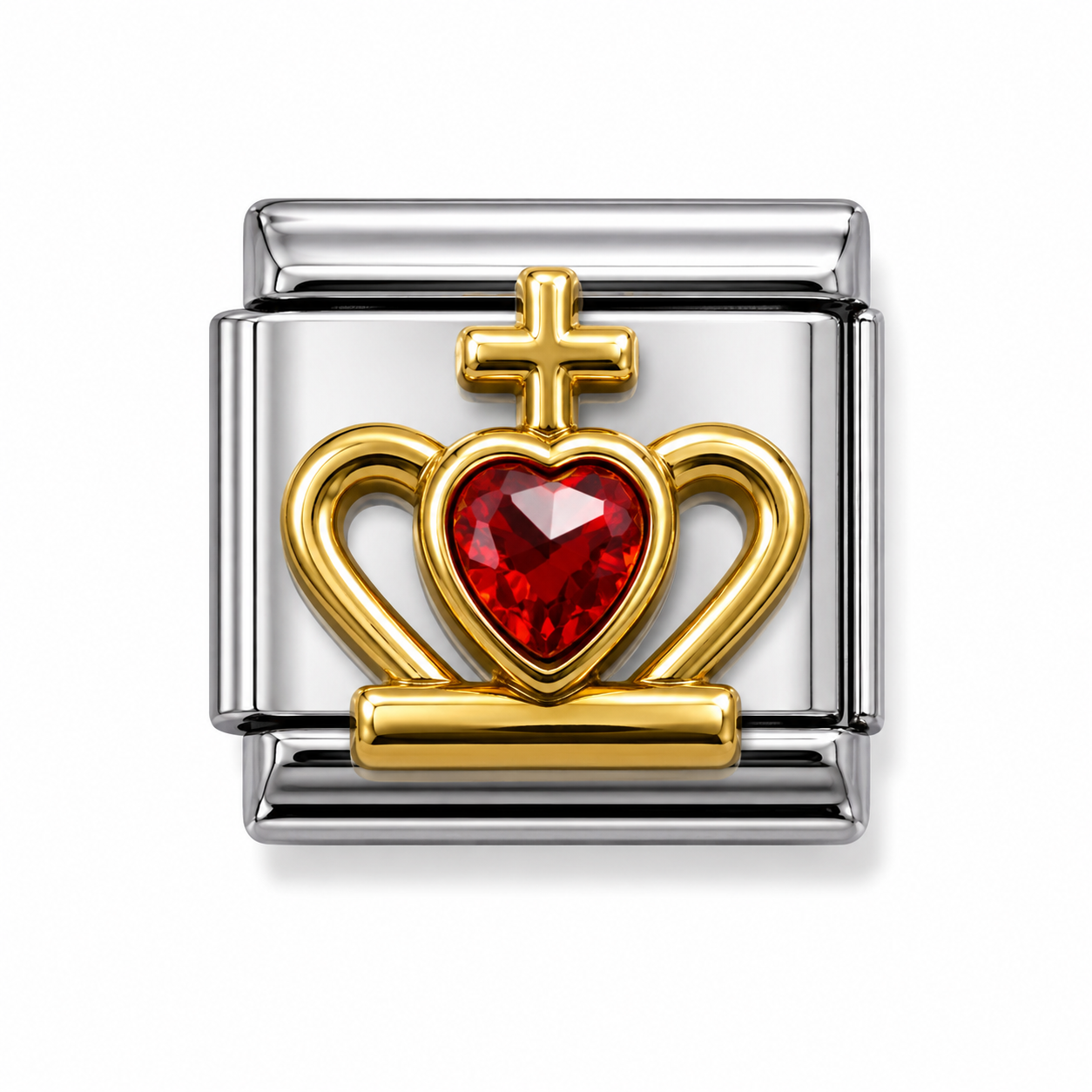 Red Heart Crown Two-Tone Silver Italian Charm