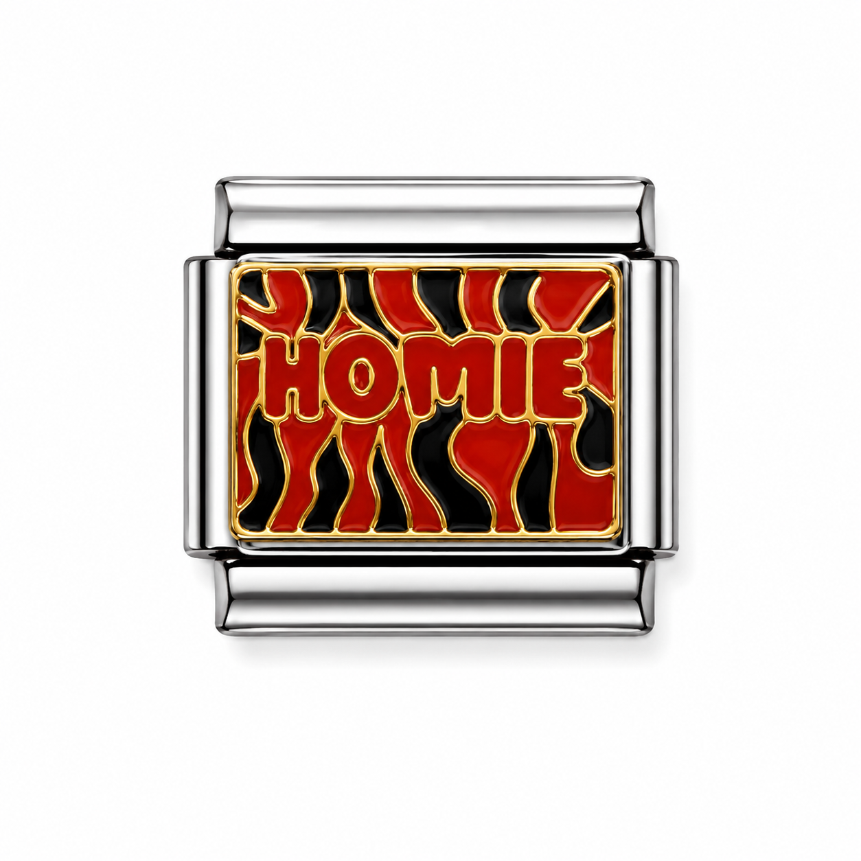HOMIE Red and Black Two-Tone Silver Italian Charm