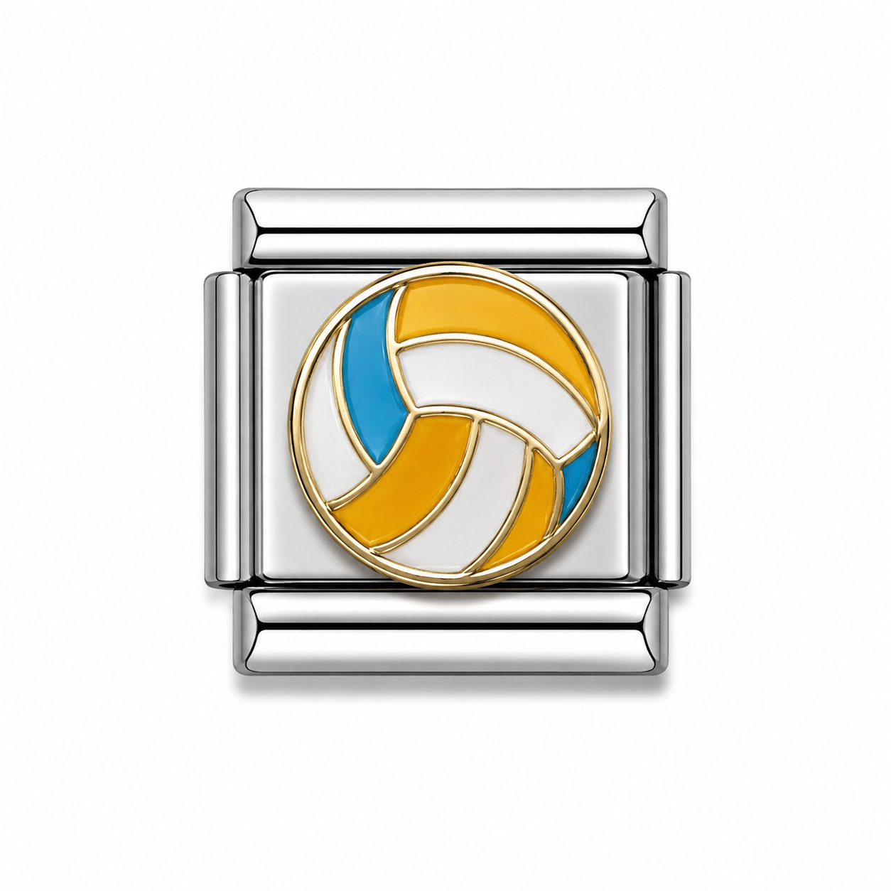 Yellow, Blue and White Volleyball Two-Tone Silver Italian Charm