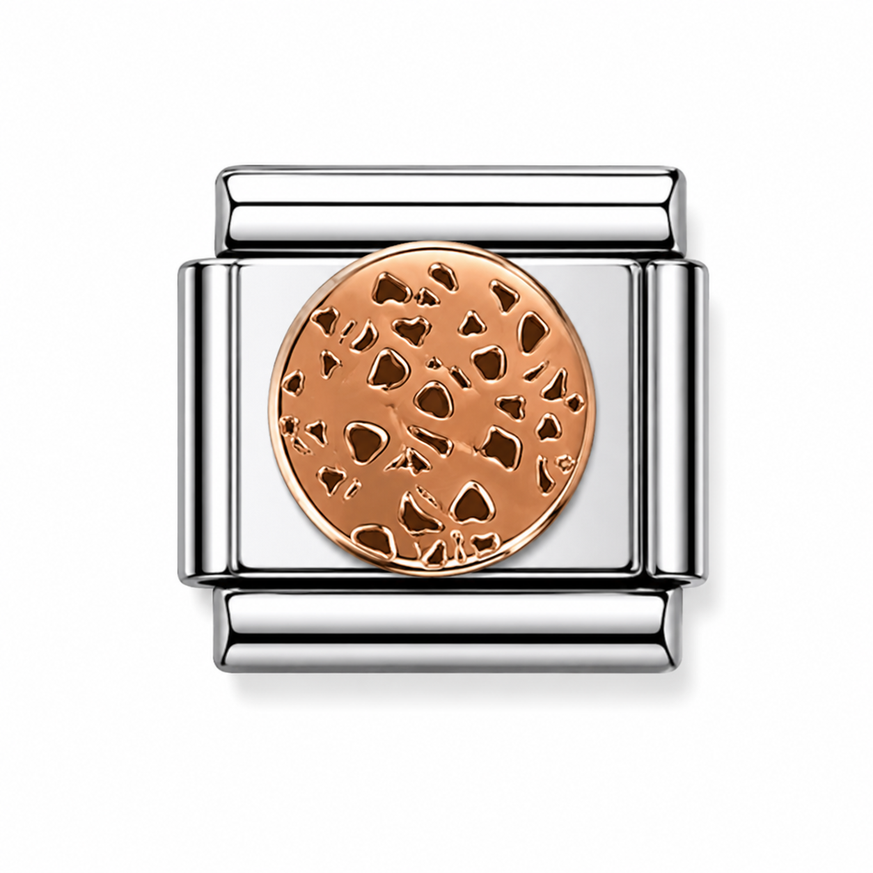 Rose Gold Textured Disc Two-Tone Silver Italian Charm