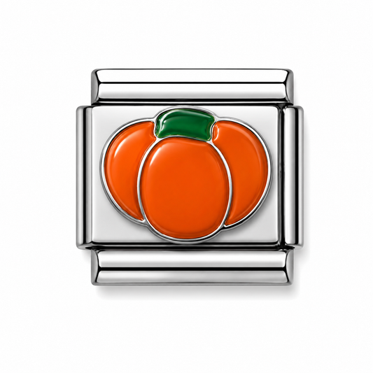 Orange Pumpkin Silver Italian Charm