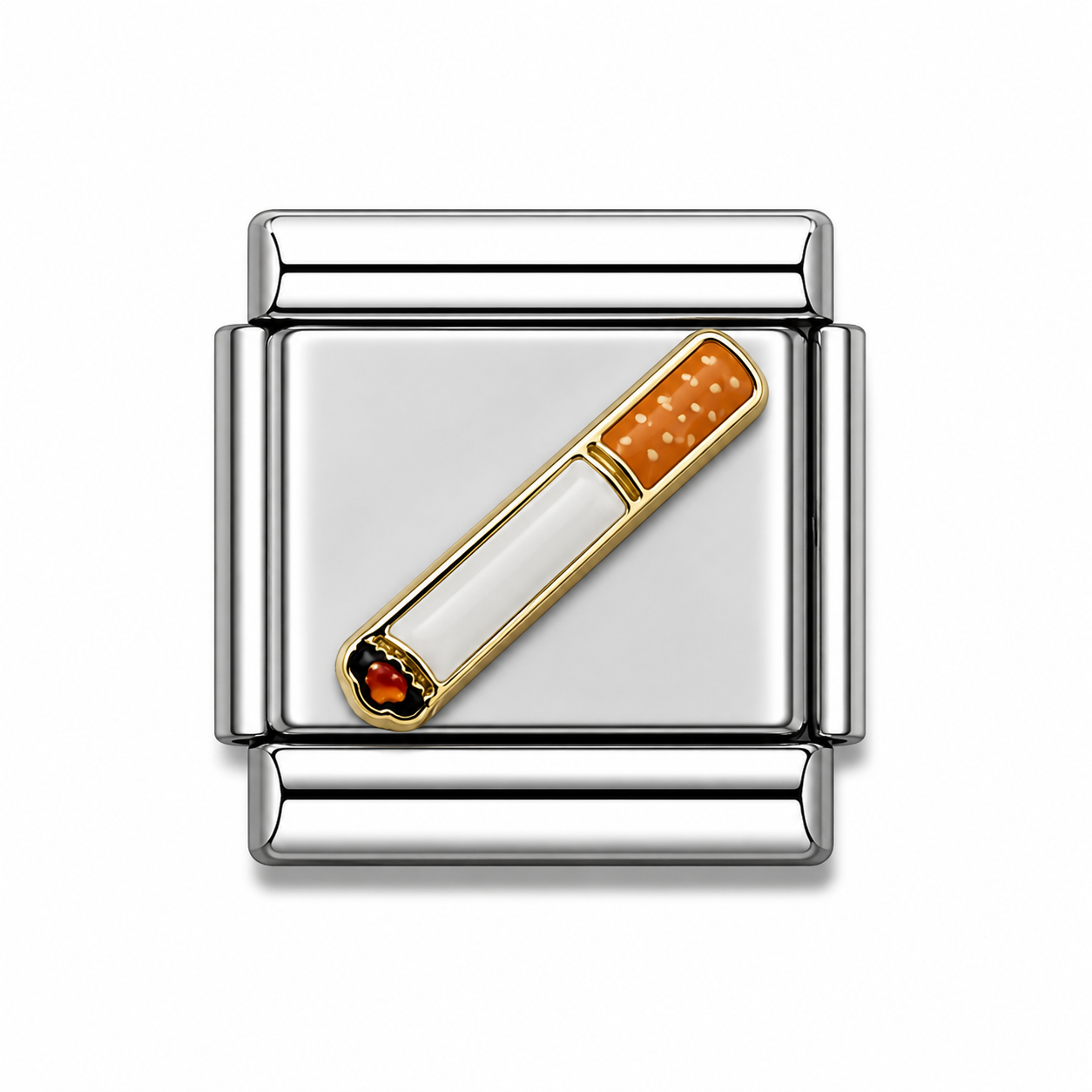 Lit Cigarette Two-Tone Silver Italian Charm
