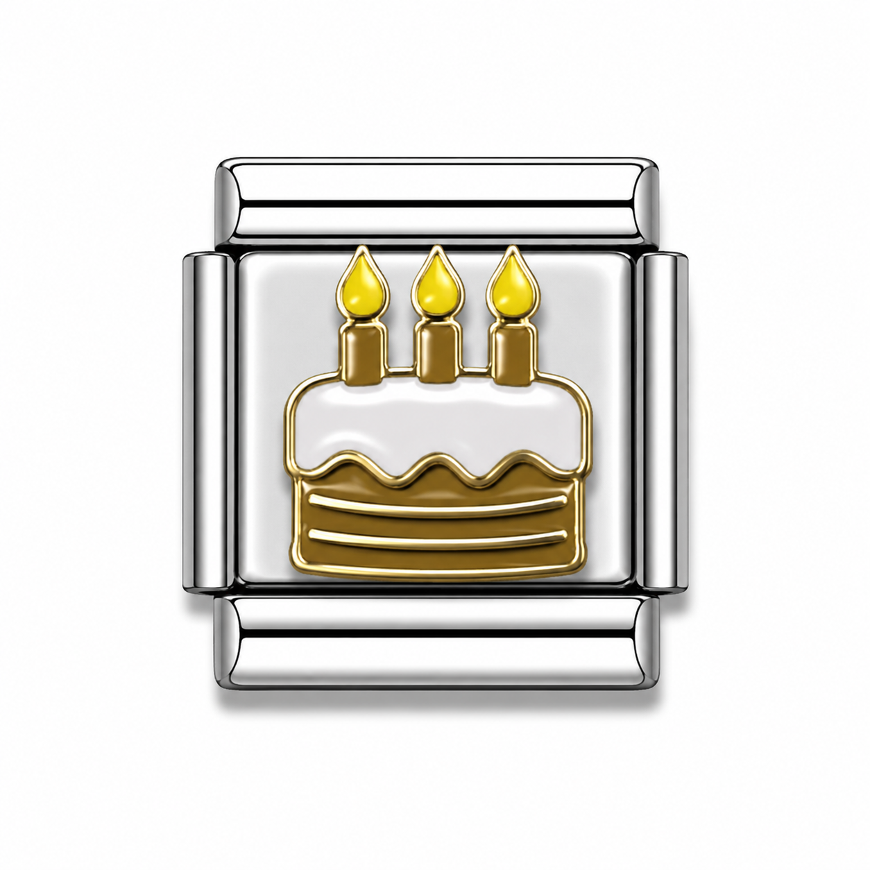 Birthday Cake with Candles Two-Tone Silver Italian Charm