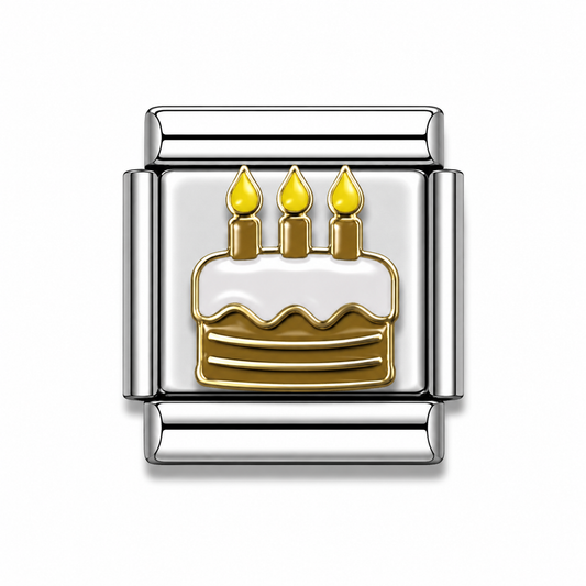Birthday Cake with Candles Two-Tone Silver Italian Charm