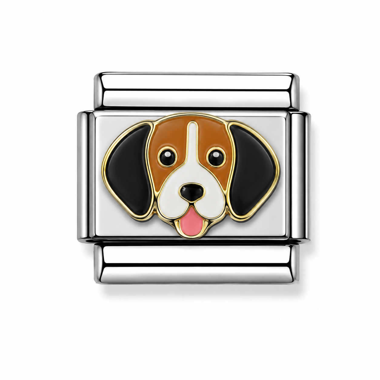 Beagle Dog Face Two-Tone Silver Italian Charm