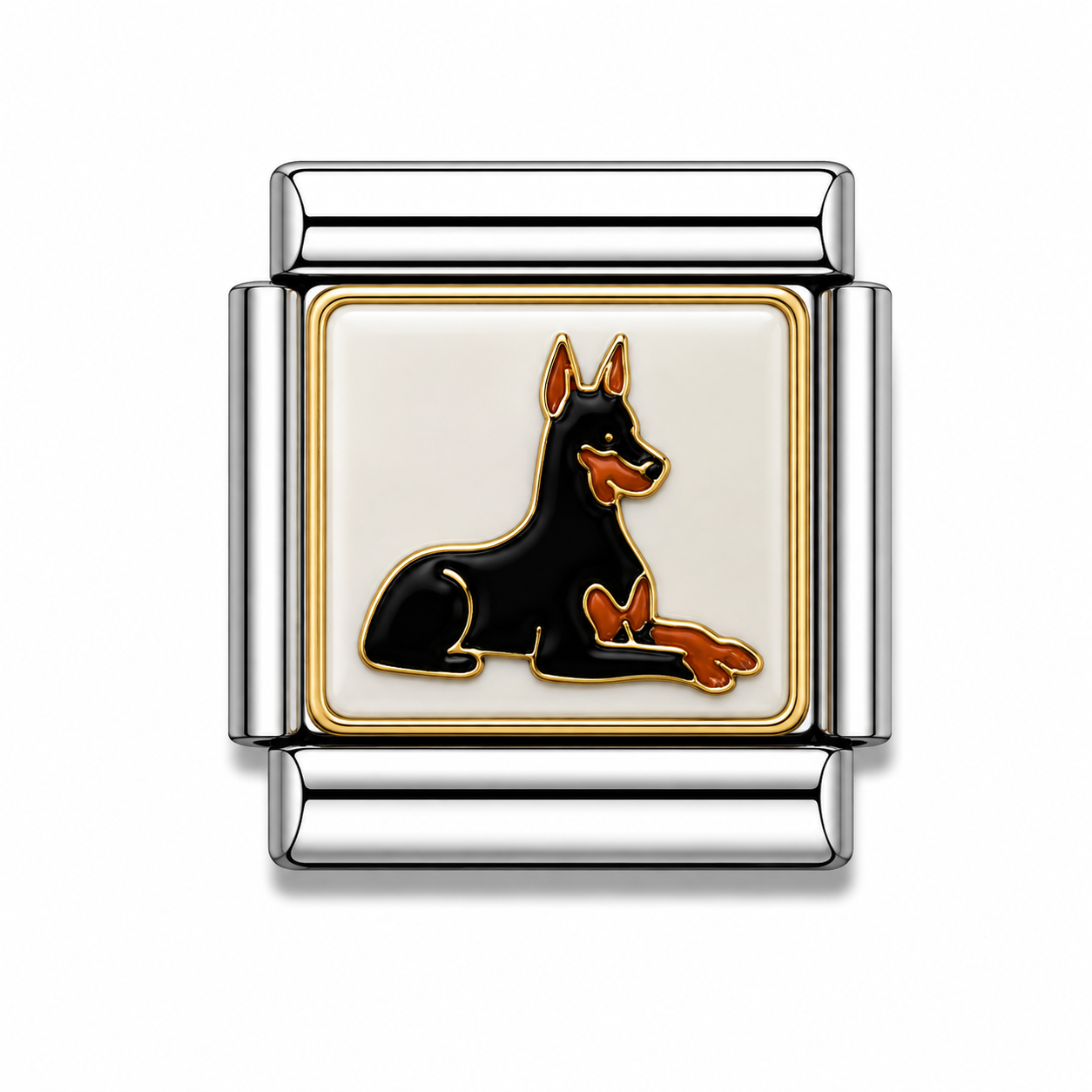 Black and Tan Doberman Two-Tone Silver Italian Charm