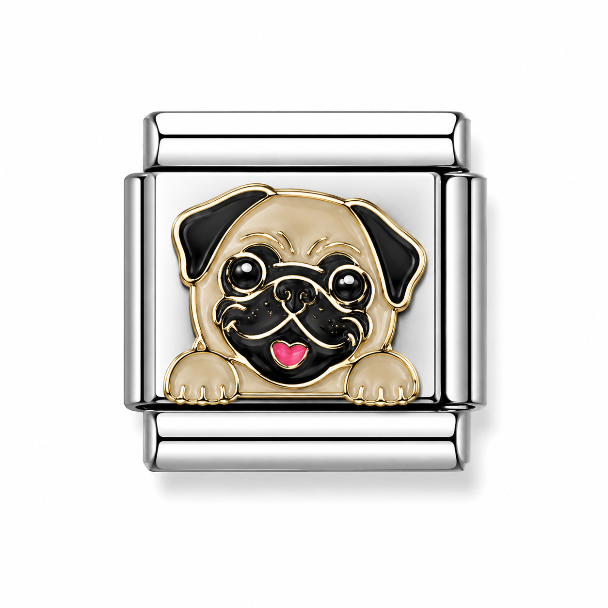 Fawn Pug Dog Face Two-Tone Silver Italian Charm