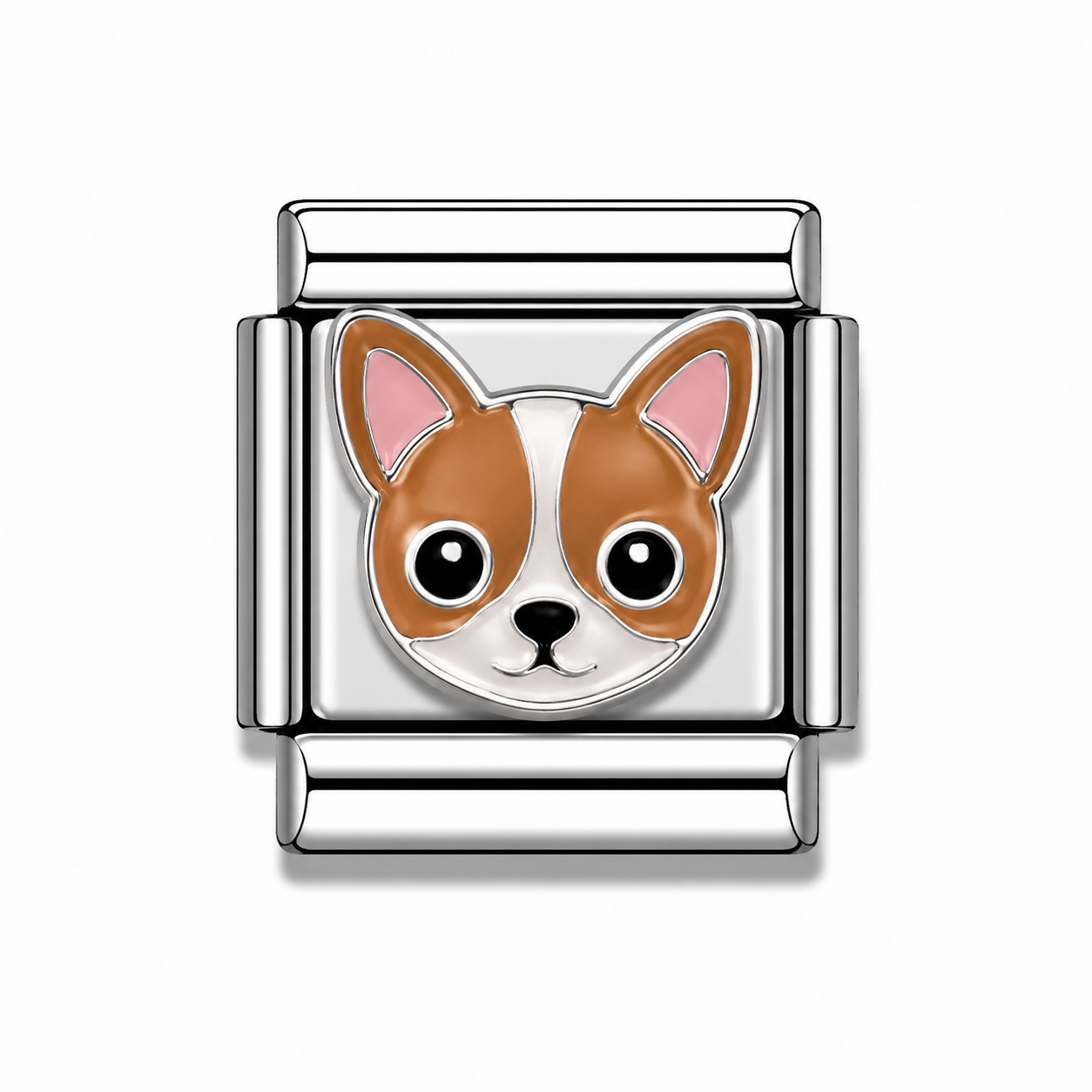 Brown and White Chihuahua Dog Face Silver Italian Charm