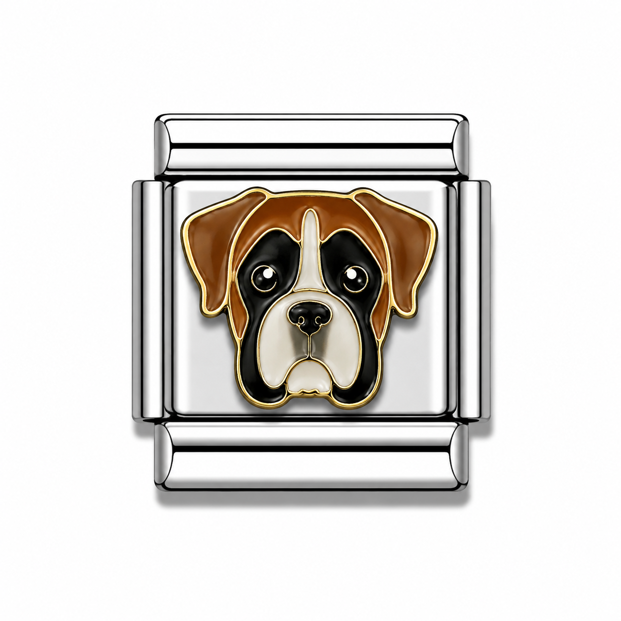 Brown Boxer Dog Face Two-Tone Silver Italian Charm