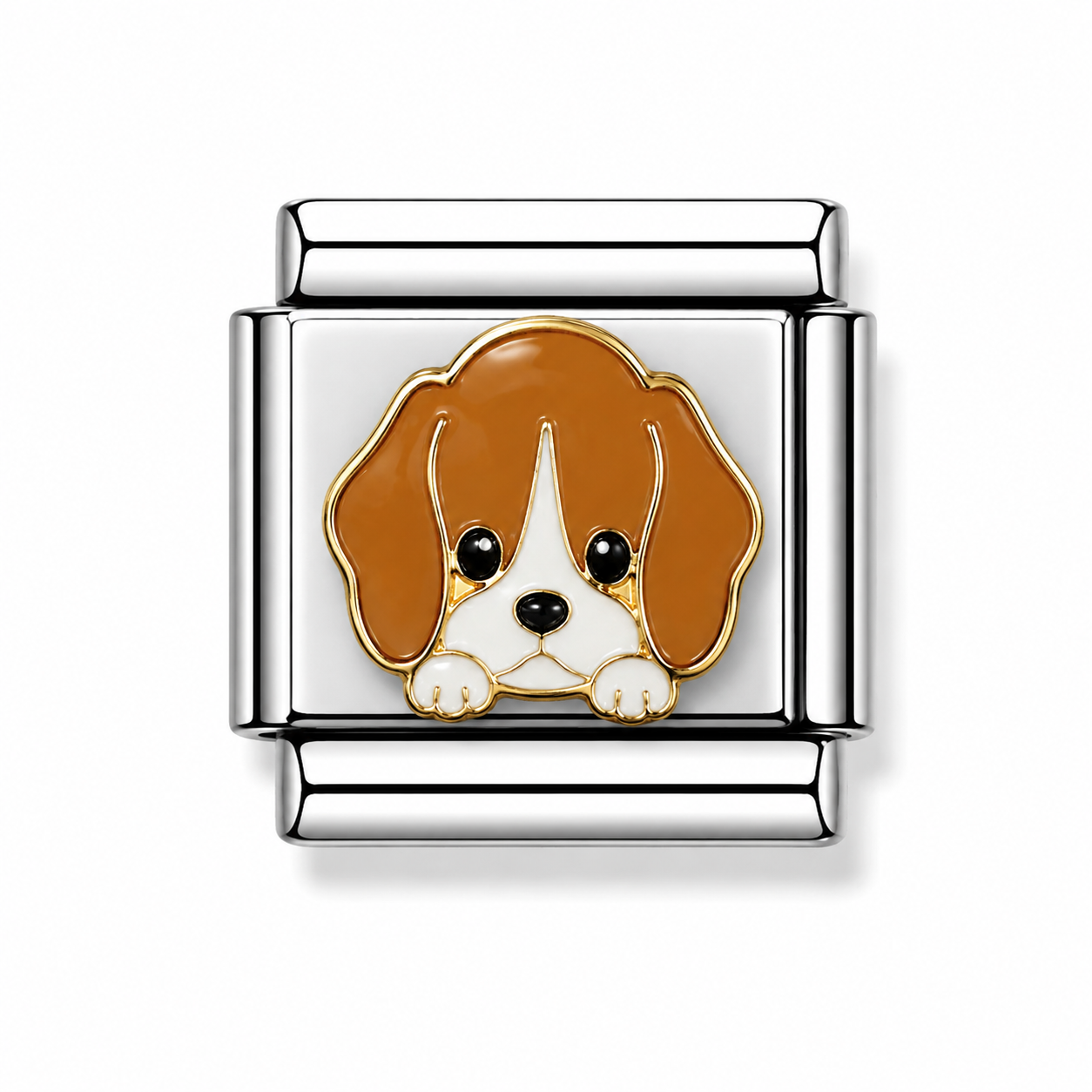 Brown and White Beagle Puppy Two-Tone Silver Italian Charm
