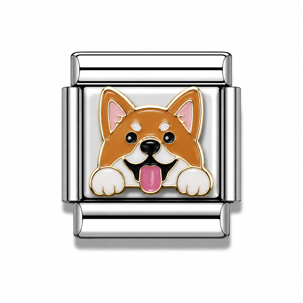 Orange and White Corgi Dog Face Two-Tone Silver Italian Charm