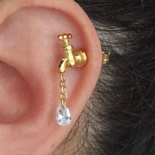 Gold-Tone Faucet Drop Earring with Teardrop Crystal