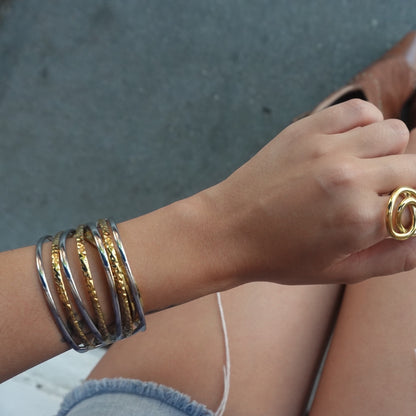 Two Tone Multi Strand Hammered Cuff Bracelet