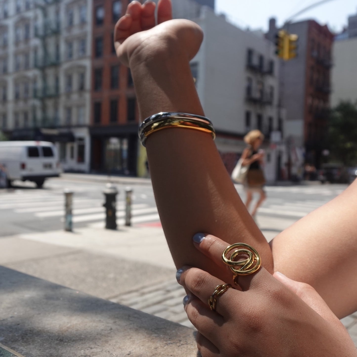 Two Tone Double Band Bangle Bracelet