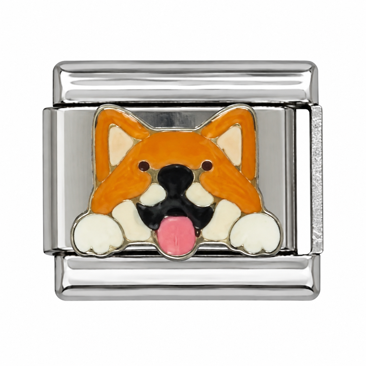 Dog Face Orange Silver Italian Charm