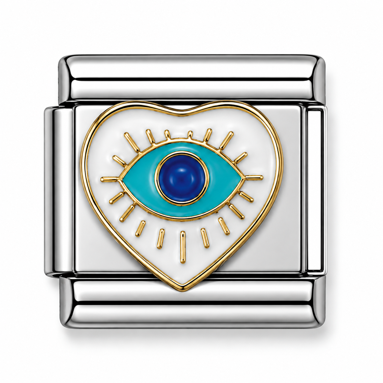 Evil Eye Heart Two-Tone Silver Italian Charm