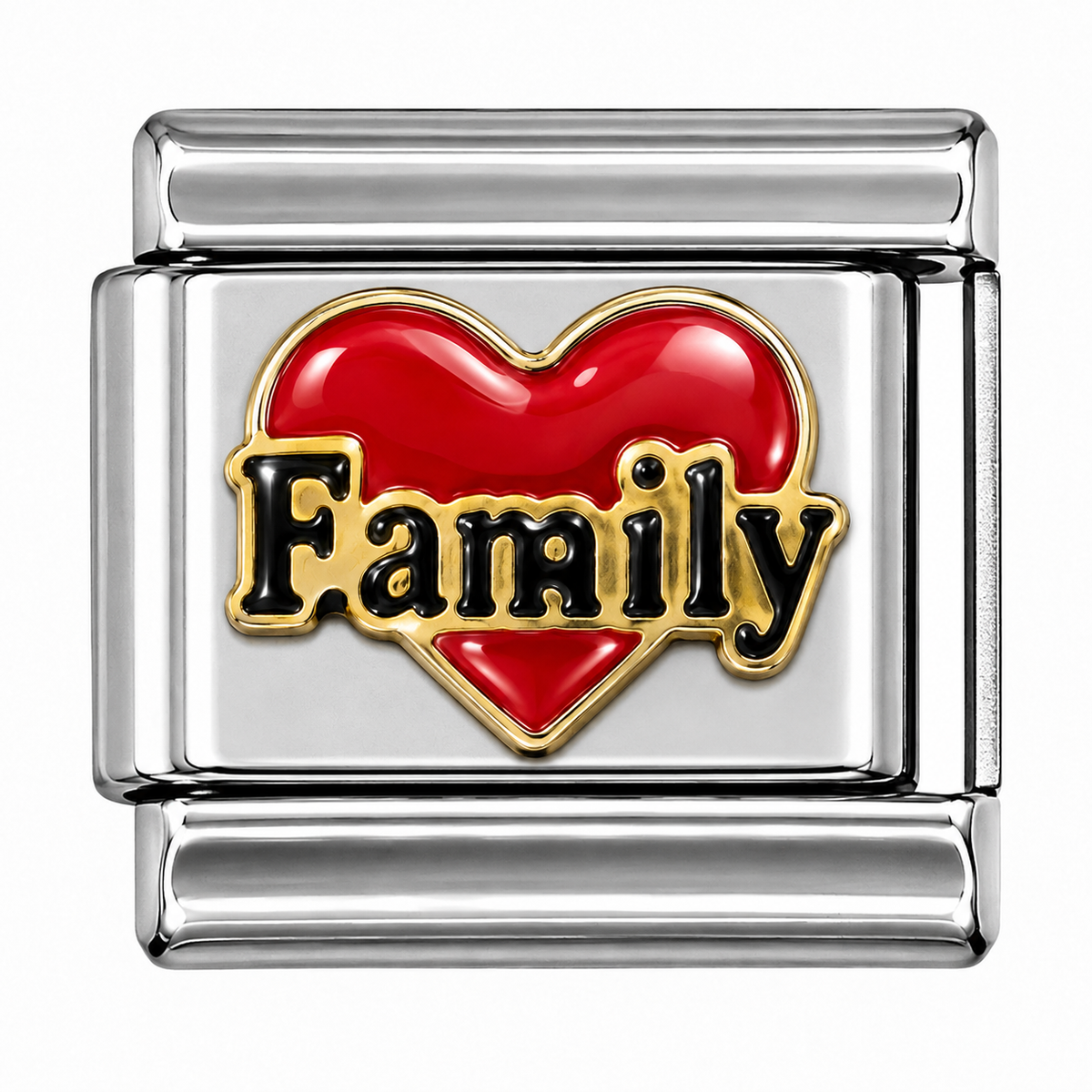 Family Red Heart ❤️ Two-Tone Silver Italian Charm