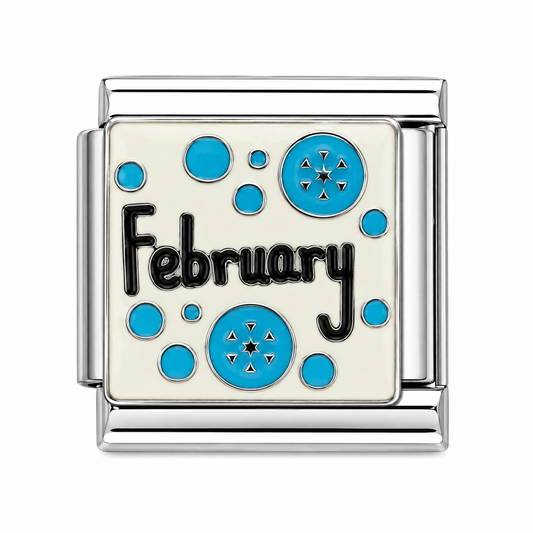 February Blue Dots Silver Italian Charm