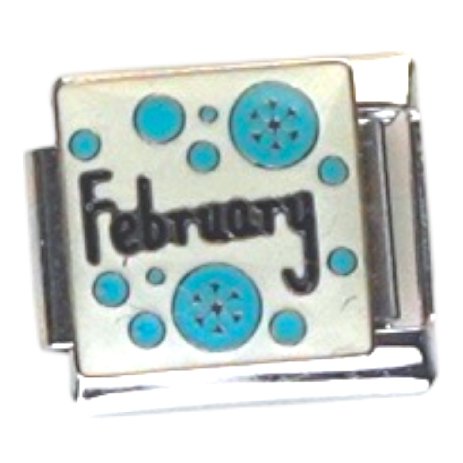 February Blue Dots Silver Italian Charm