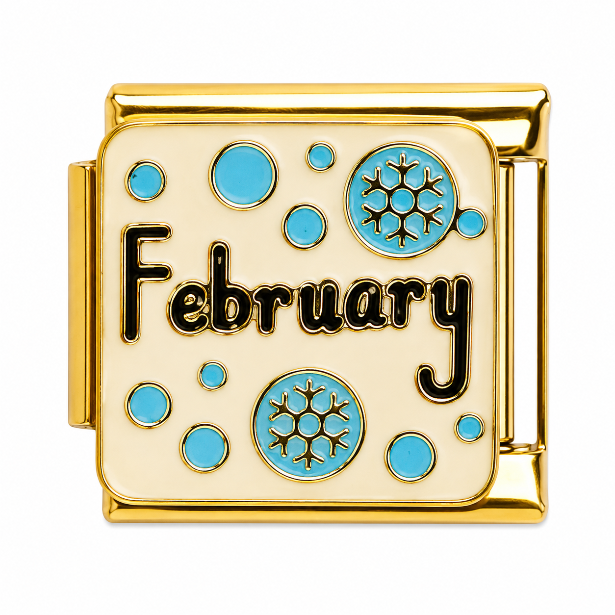 February Blue Snowflake Gold Italian Charm
