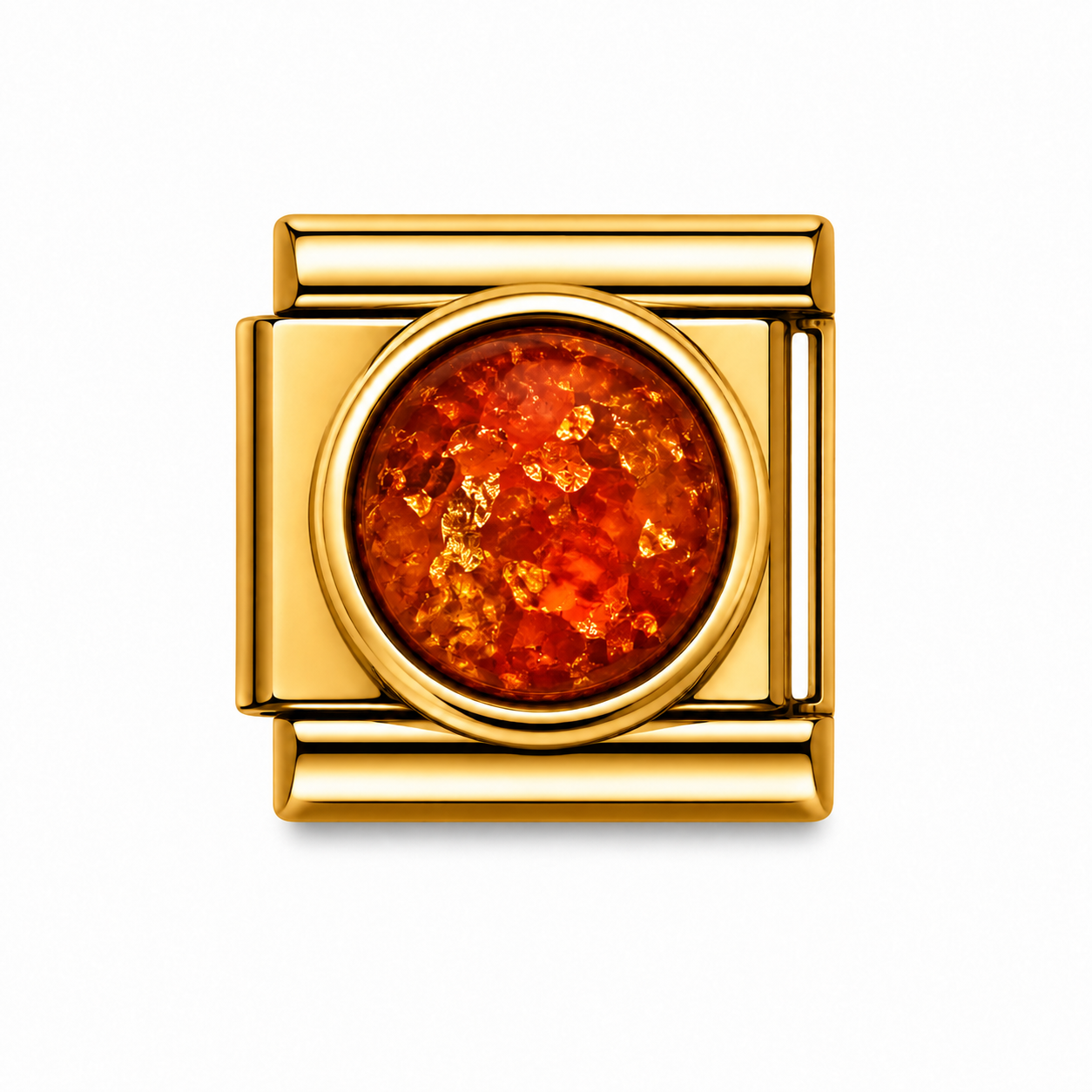 Fiery Orange Glitter Cabochon Gold Italian Charm