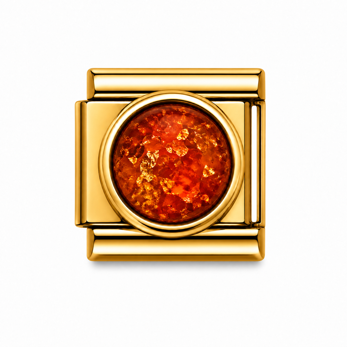 Fiery Orange Glitter Cabochon Gold Italian Charm