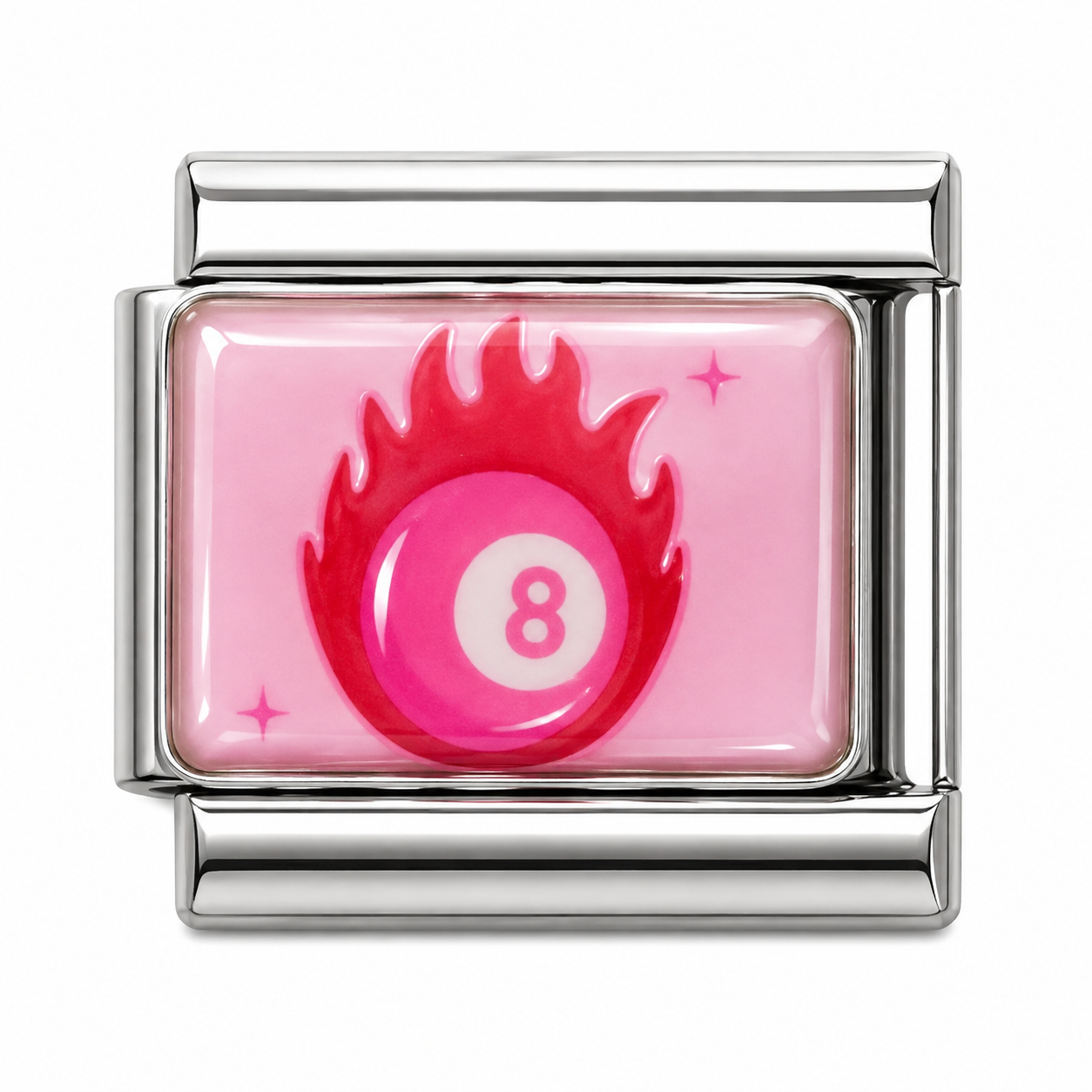 Flaming 8-Ball Silver Italian Charm