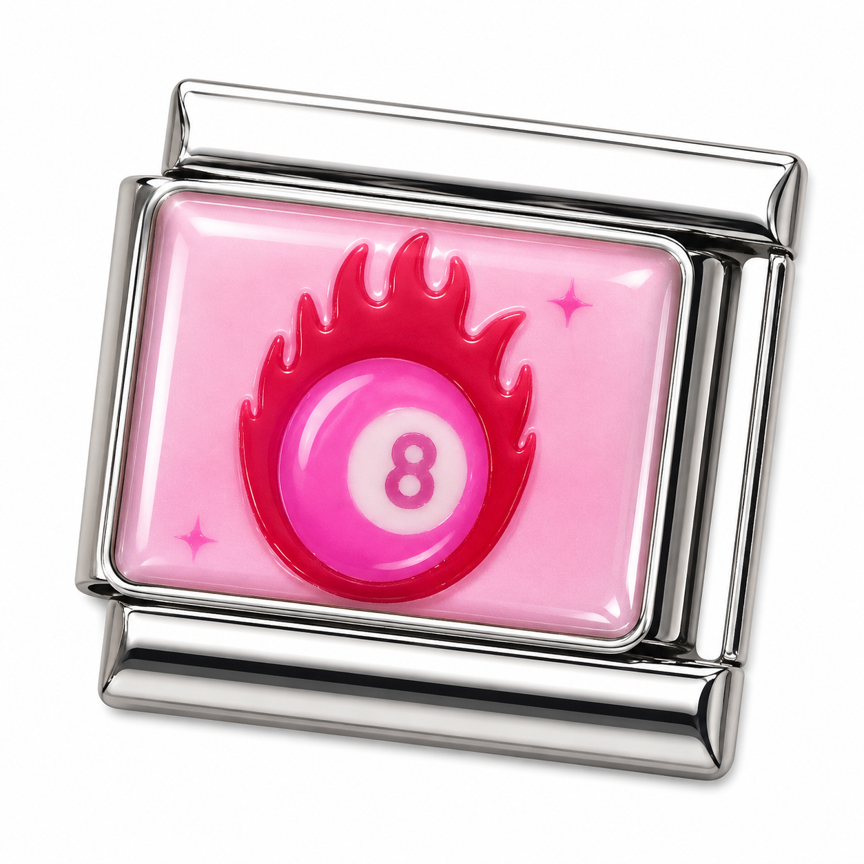 Flaming 8-Ball Silver Italian Charm