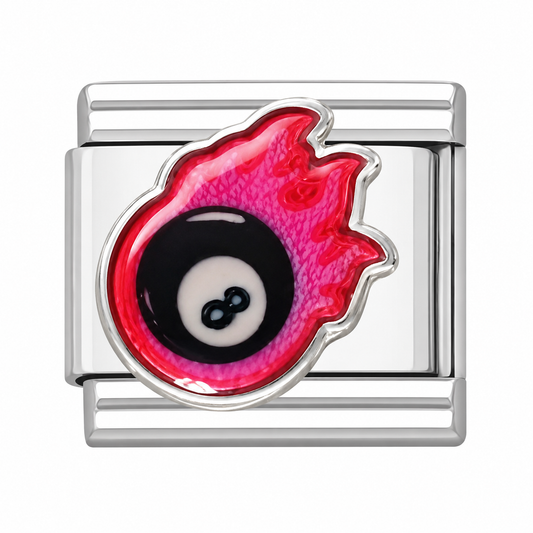 Flaming 8 Ball Silver Italian Charm