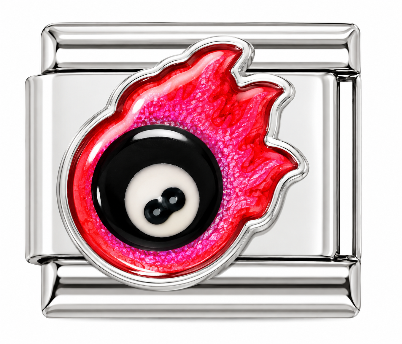 Flaming 8 Ball Silver Italian Charm