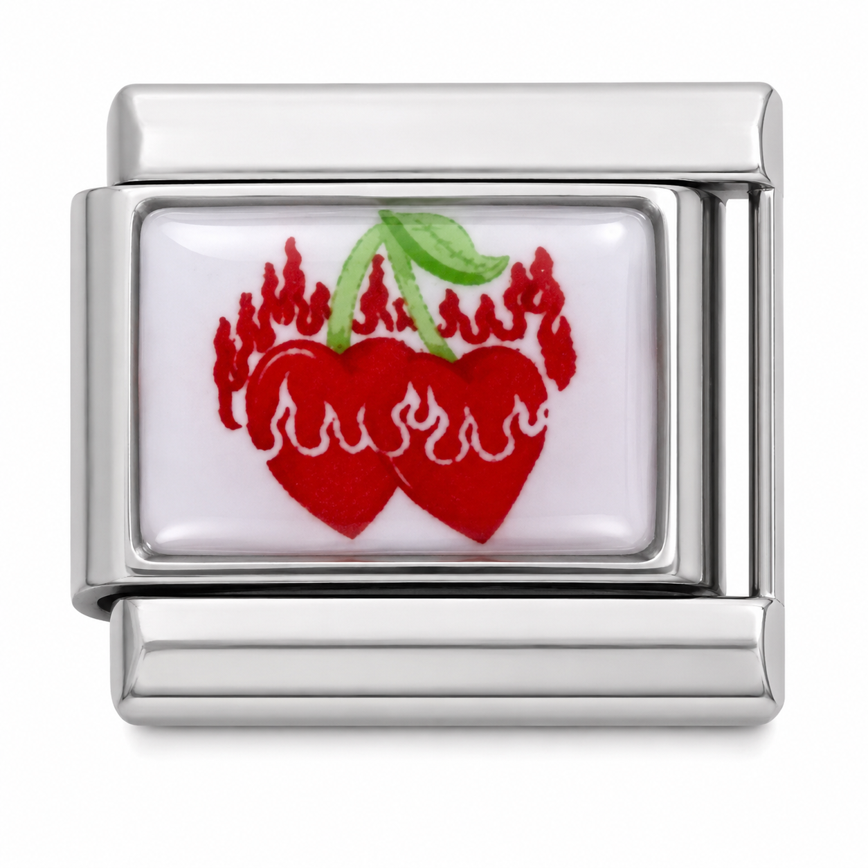 Flaming Hearts Silver Italian Charm