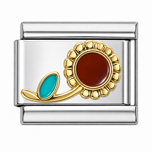 Flower with Turquoise Leaf Italian Charm