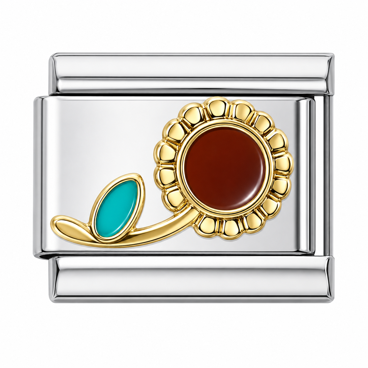 Flower with Turquoise Leaf Italian Charm