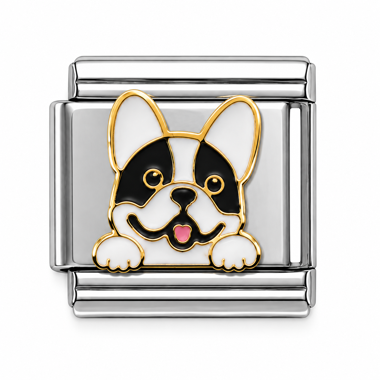 French Bulldog Two-Tone Silver Italian Charm