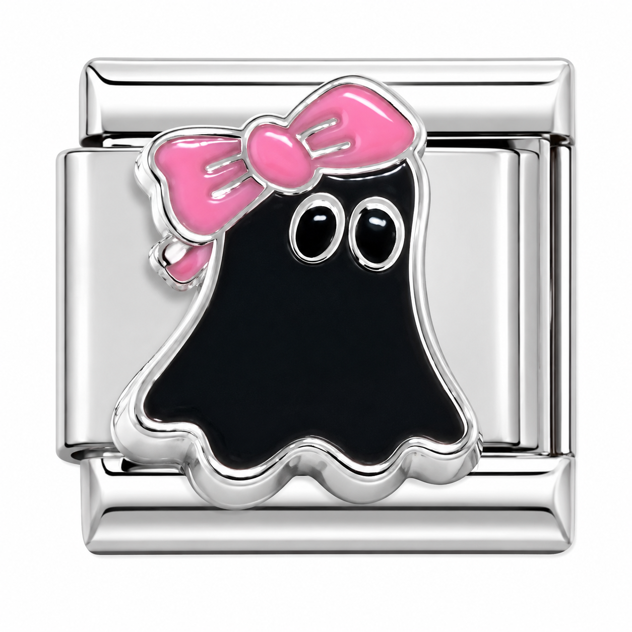 Ghost with Pink Bow Silver Italian Charm