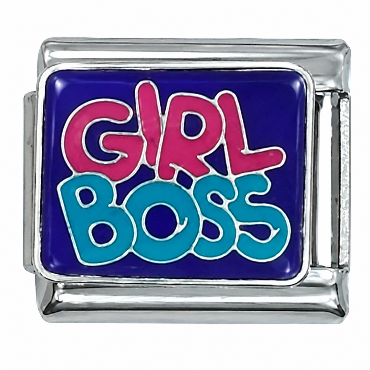 Girl Boss Pink and Blue Silver Italian Charm