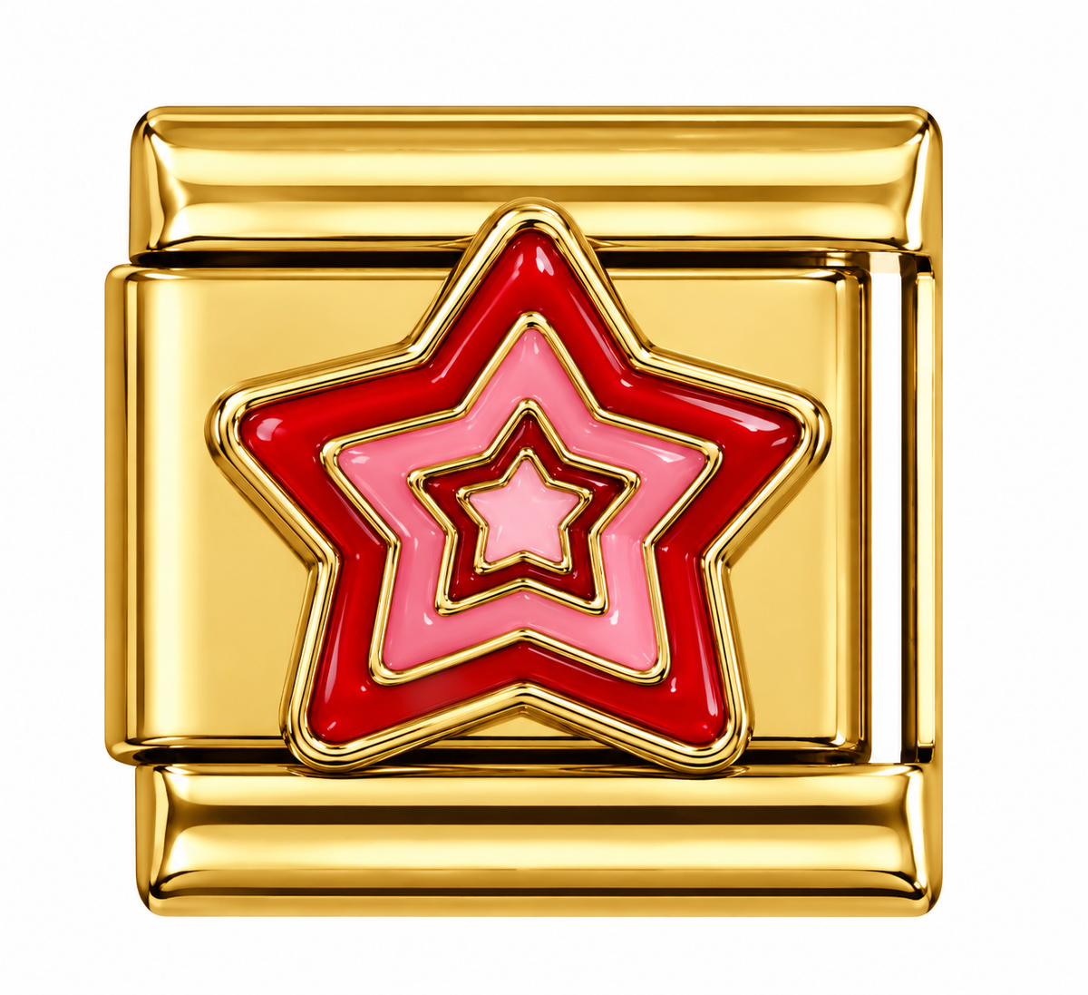 Red and Pink Layered Star Silver Italian Charm